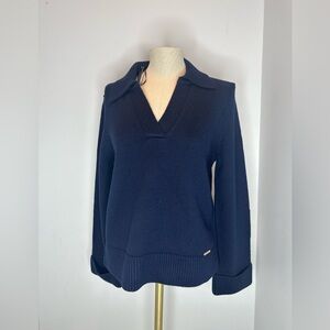 Magaschoni 100% Merino Wool Deep Blue V-Neck Sweater